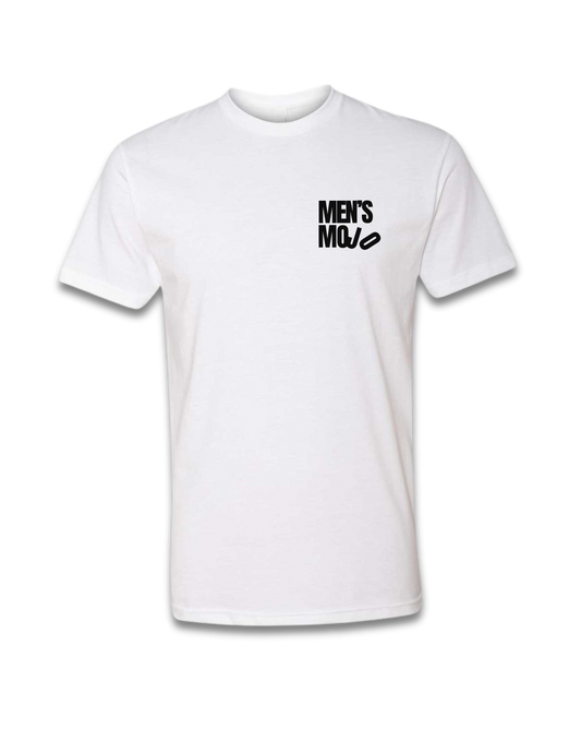 Men's Mojo Short Sleeve Tee Shirt  White With Blue Letters